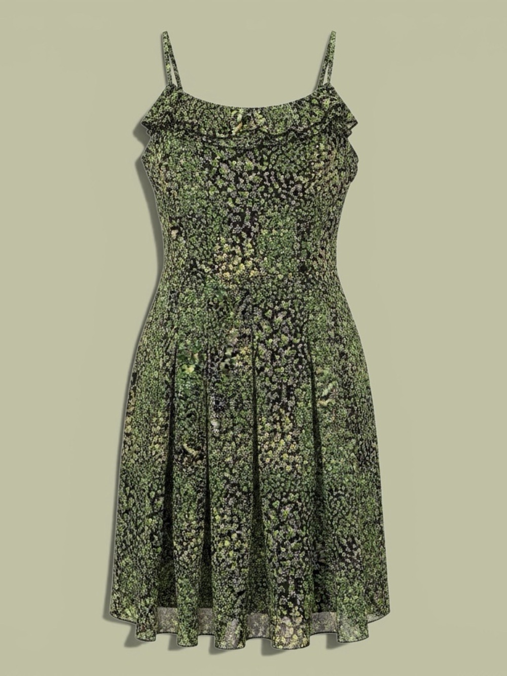 Veeko Green Floral Spaghetti-Strap Dress